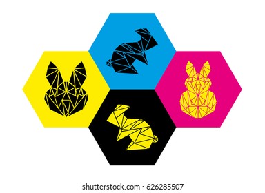 Geometric rabbit / bunny, Easter sticker / rabbit logo - Vector illustration