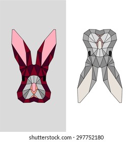 Geometric rabbit / bunny, red and grey, isolated. Editable vector illustration eps 10