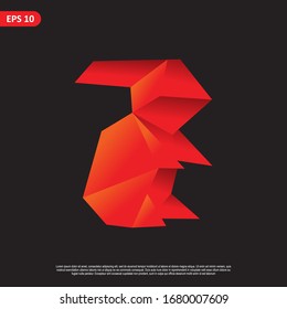 Geometric rabbit design vector set, combined red and little bit orange color in black background. change able color and work well in both dark and light background