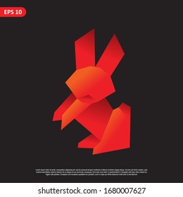 Geometric rabbit design vector set, combined red and little bit orange color in black background. change able color and work well in both dark and light background