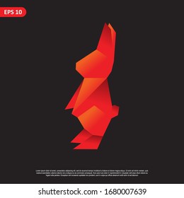 Geometric rabbit design vector set, combined red and little bit orange color in black background. change able color and work well in both dark and light background