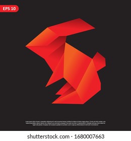 Geometric rabbit design vector set, combined red and little bit orange color in black background. change able color and work well in both dark and light background