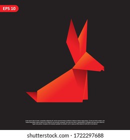 Geometric rabbit design vector set, combined red and little bit orange color in black background. change able color and work well in both dark and light background