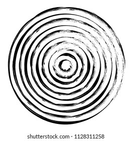 Geometric radial element. Abstract concentric, radial geometric motif hand painted line pattern. Black on white silhouettes eps 10 vector illustration.