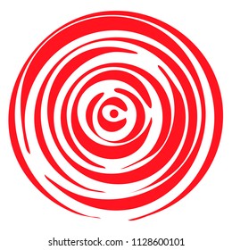 Geometric radial element. Abstract concentric, radial geometric motif hand painted line pattern. Red on white silhouettes eps 10 vector illustration.