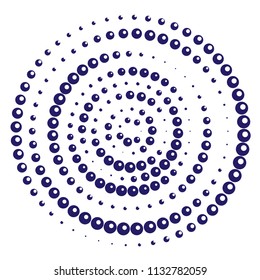 Geometric radial element. Abstract concentric, radial geometric motif dots pattern. Blue on white silhouettes eps 10 vector illustration.