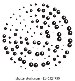 Geometric radial element. Abstract concentric, radial geometric motif dots pattern. Black on white silhouettes eps 10 vector illustration.