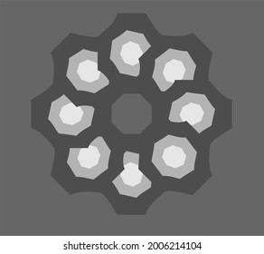 Geometric radial pattern in grey shades.