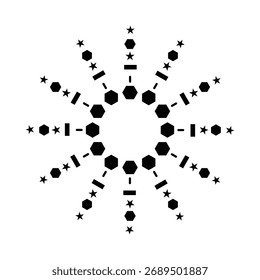 Geometric radial pattern with hexagonal and star-like elements, creating a symmetrical snowflake or mandala design.