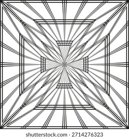 Geometric radial pattern. Symmetrical line work. Abstract square Vector. Light shadow play. EPS 10.