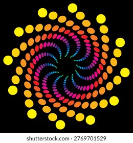 Geometric rainbow fractal background with ovals on black background