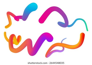 Geometric rainbow gradient ribbon shapes with fluid curves - abstract flowing wave elements with smooth bends for modern graphic design. Dynamic wavy lines and decorative swirls for creative projects