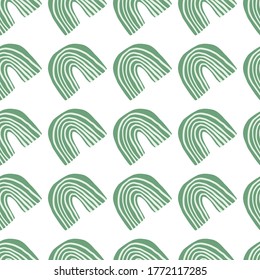 El arcoiris geométrico da forma a un patrón sin fisuras en el fondo blanco. Elementos abstractos de fondo de escritorio interminable. Fondo decorativo para el diseño de tejidos, impresión textil, envoltura, cubierta. Ilustración vectorial de moda.