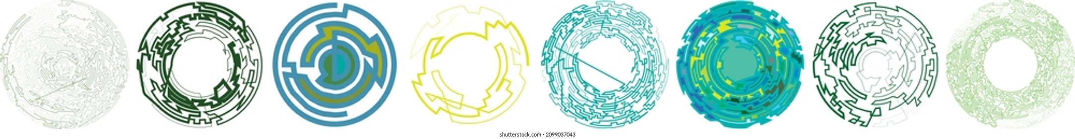 Geometric, random circular element. Abstract angular circle shape 