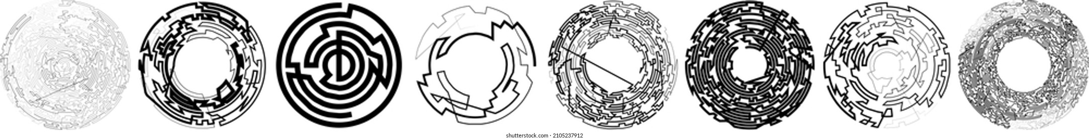 Geometric, random circular element. Abstract angular circle shape 