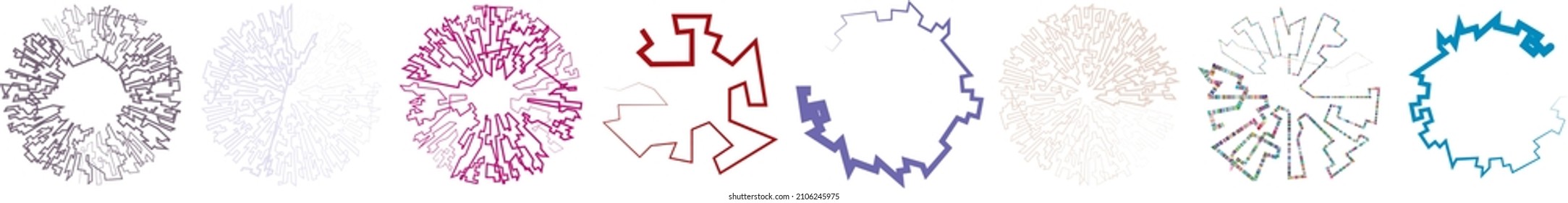 Elemento geométrico, aleatorio circular. Forma de círculo angular abstracta 