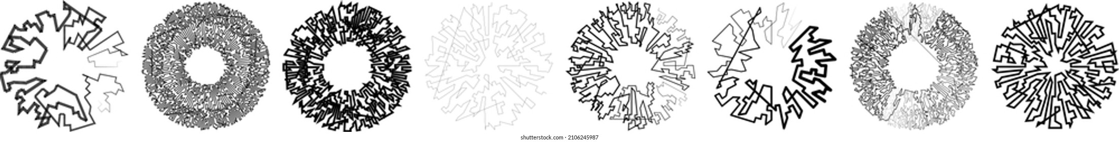 Geometric, random circular element. Abstract angular circle shape 