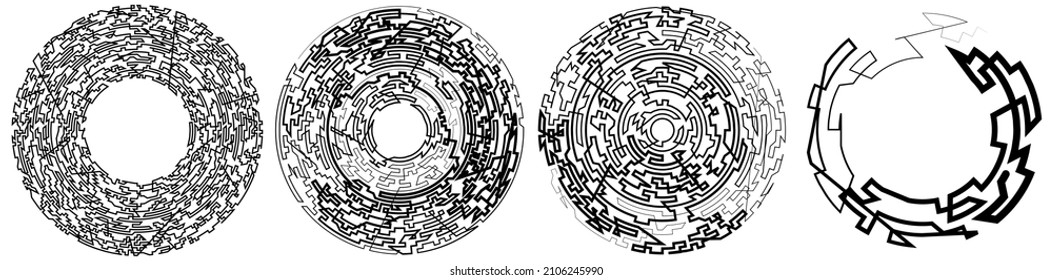 Geometric, random circular element. Abstract angular circle shape 