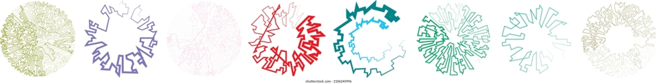 Geometric, random circular element. Abstract angular circle shape 