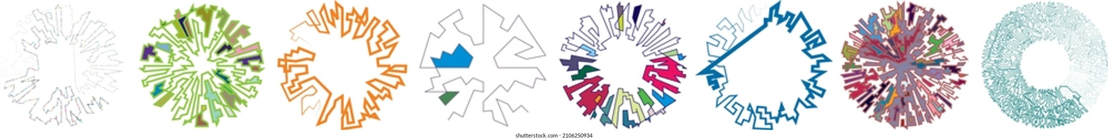 Geometric, random circular element. Abstract angular circle shape 