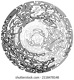 Geometric, random circular element. Abstract angular circle shape 