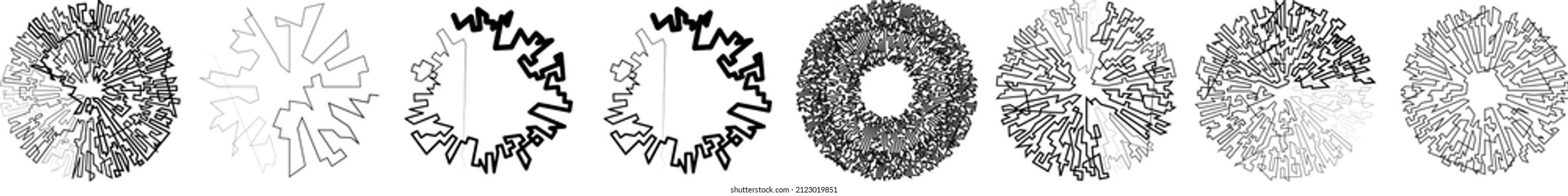 Geometric, random circular element. Abstract angular circle shape 