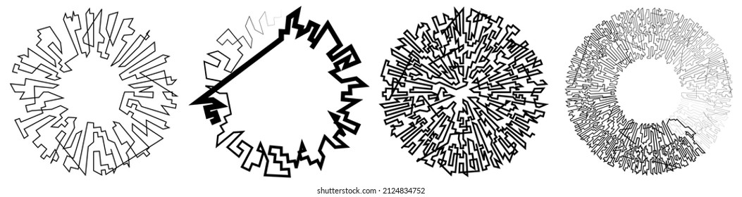 Geometric, random circular element. Abstract angular circle shape 