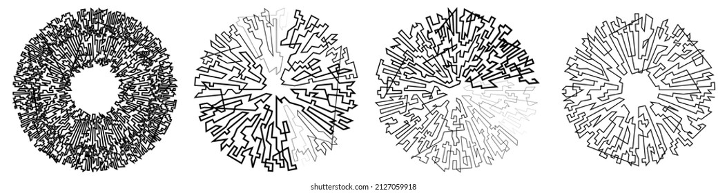 Geometric, random circular element. Abstract angular circle shape 