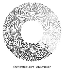Geometric, random circular element. Abstract angular circle shape 