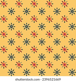 Geometric Random star flower, Background Valentine pattern, Red, Yellow, Purple, Grey, Blue, Vintage. Seamless Pattern.