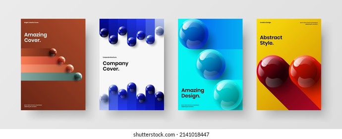 Geometric realistic balls banner layout composition. Bright corporate cover vector design concept bundle.