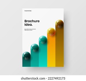 Geometric realistic balls company brochure illustration. Trendy corporate cover design vector layout.