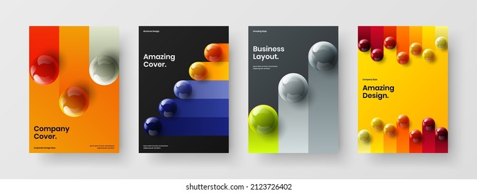 Geometric realistic balls corporate identity layout collection. Minimalistic banner A4 vector design illustration composition.