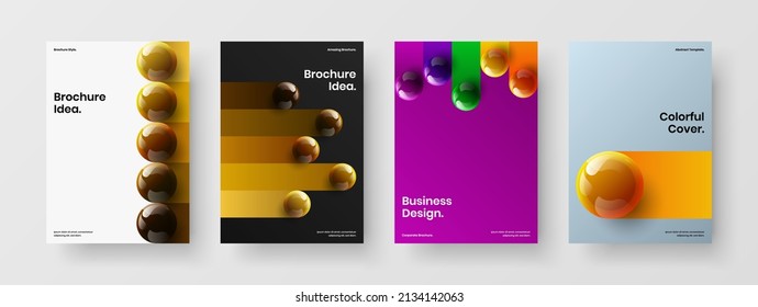 Geometric realistic balls flyer template collection. Colorful cover design vector concept bundle.