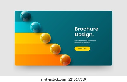 Geometric realistic balls horizontal cover layout. Simple company brochure design vector concept.