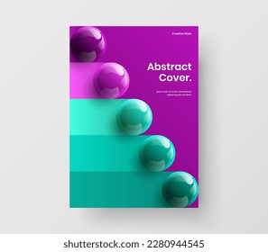 Geometric realistic balls magazine cover layout. Multicolored placard A4 vector design illustration.