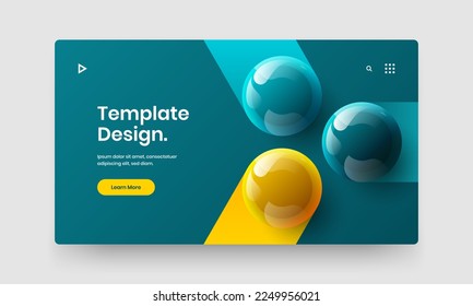 Geometric realistic balls poster template. Vivid site design vector layout.