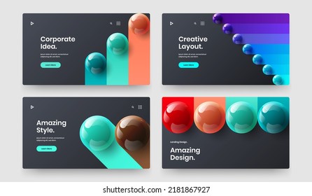 Geometric realistic balls presentation layout composition. Original annual report vector design template collection.