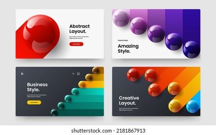 Geometric realistic balls website concept bundle. Creative cover vector design illustration composition.