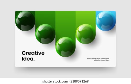 Geometric realistic balls website screen template. Fresh annual report vector design illustration.