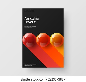 Geometric realistic spheres banner illustration. Bright annual report design vector layout.