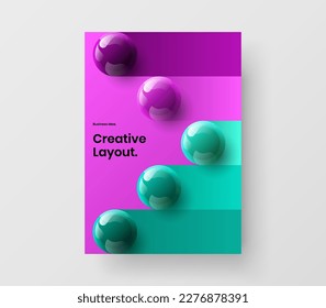 Geometric realistic spheres book cover concept. Clean pamphlet A4 design vector layout.