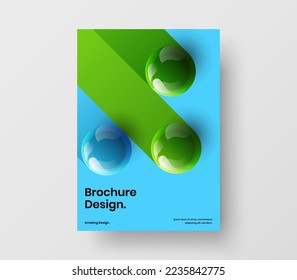 Geometric realistic spheres corporate identity illustration. Fresh company brochure A4 vector design template.