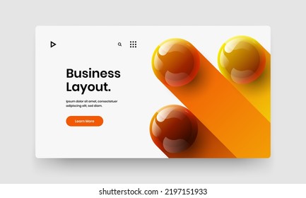 Geometric realistic spheres front page concept. Premium website screen design vector illustration.