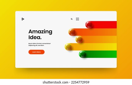 Geometric realistic spheres front page template. Multicolored handbill design vector layout.