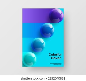 Geometric realistic spheres magazine cover layout. Minimalistic banner design vector illustration.