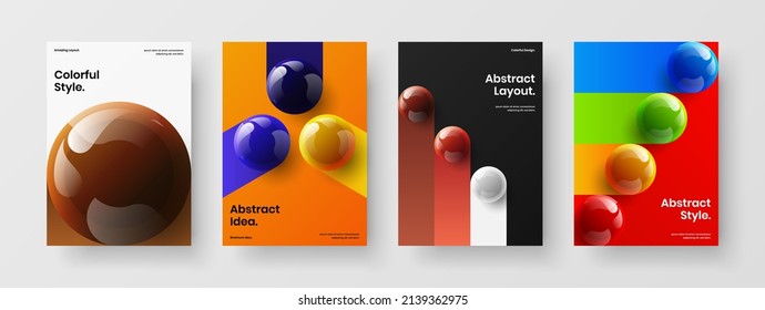 Geometric realistic spheres postcard concept composition. Amazing magazine cover A4 vector design illustration bundle.