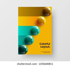 Geometric realistic spheres presentation illustration. Multicolored banner A4 design vector concept.