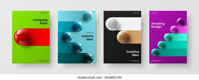 Geometrische, realistische Sphären-Präsentations-Layout-Kollektion. Beeindruckende Cover-Vektordesign-Vorlagenzusammensetzung.