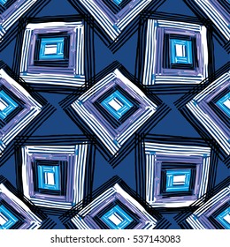 Geometric rectangle mandala pattern. Hand drawn fashion pattern. Winter cold colors romb pattern.